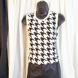 Black White Houndstooth Soft Knit Tank Top Medium